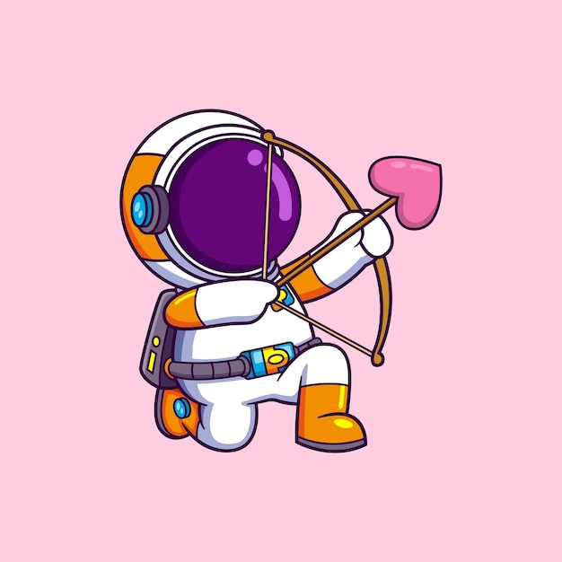 Vetor astronauta bonito fazendo esporte de tiro com arco apontando pronto para disparar