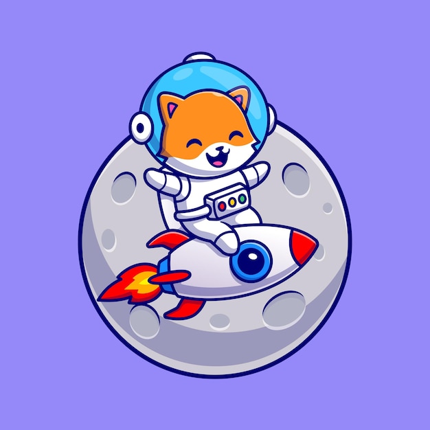 Vetor astronauta bonito gato equitação foguete ícone ilustração vetorial. animal science ícone conceito isolado vetor premium. estilo flat cartoon