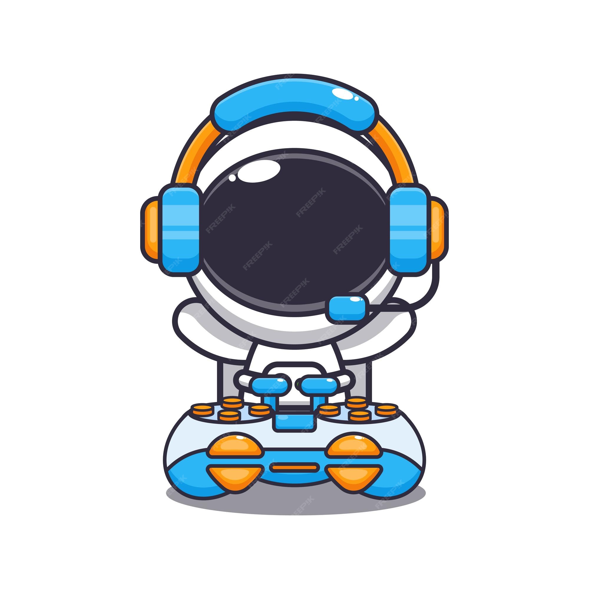 Astronauta bonito jogando ilustração de arte de jogos