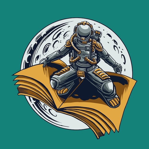 Vetor astronauta cavalga o livro