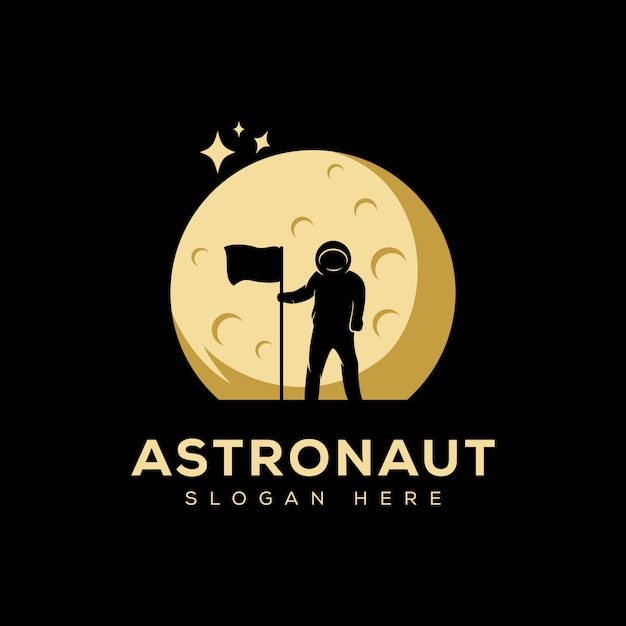 Astronauta com logotipo da lua, modelo de design de logotipo de silhueta noite lua