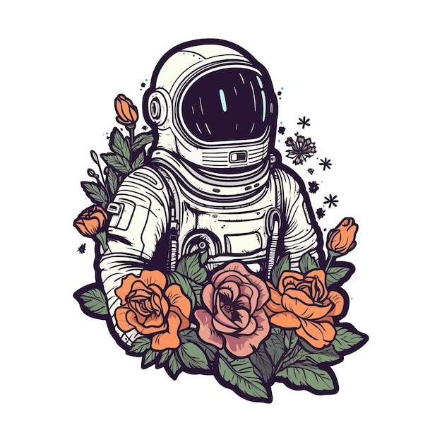 Vetor astronauta com logotipo de flor um design arrojado e exclusivo, perfeito para sua marca com tema espacial