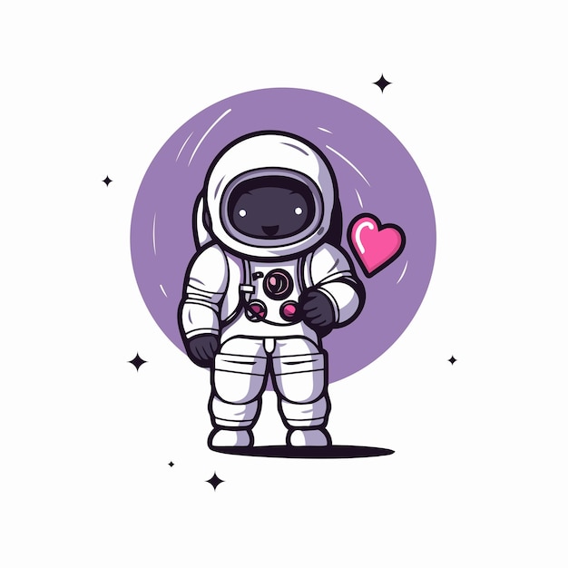 Vetor astronauta com o coração na mão ilustração vetorial em fundo branco