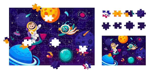 Astronauta criança no espaço exterior jogo de quebra-cabeça