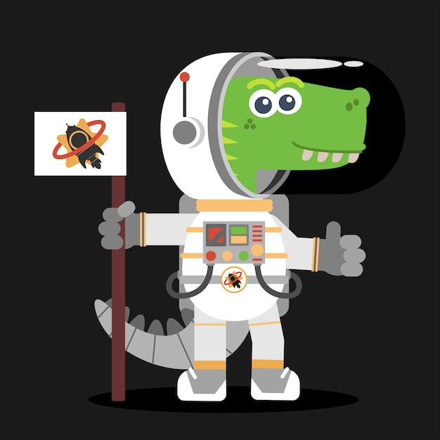 Vetor astronauta de dinossauro temível no espaço. estilo dos desenhos animados. ilustração. estilo design plano.