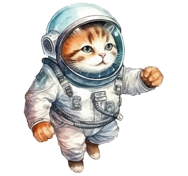 Astronauta de gato em um traje espacial. ilustração em aquarela de um astronauta gato em um traje espacial.