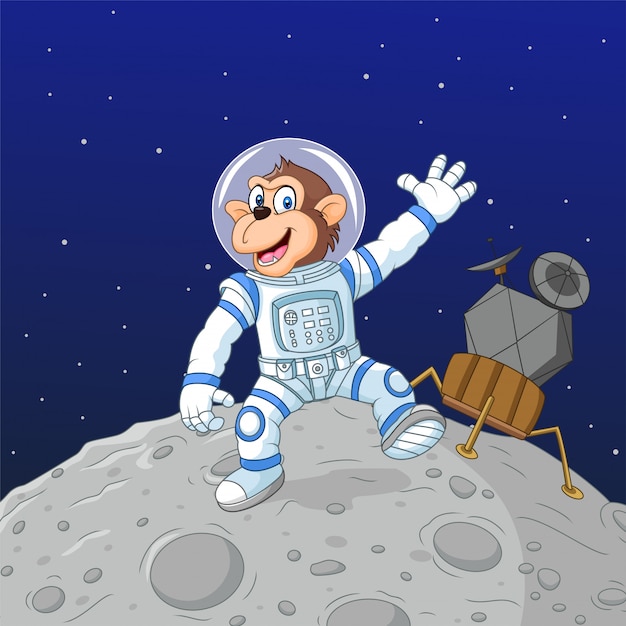 Astronauta de macaco dos desenhos animados na lua