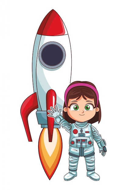 Vetor astronauta de pé menina