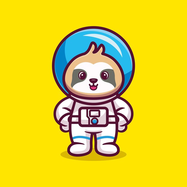 Astronauta de preguiça bonito vetor de desenho animado em pé conceito de ciência animal isolado vetor premium