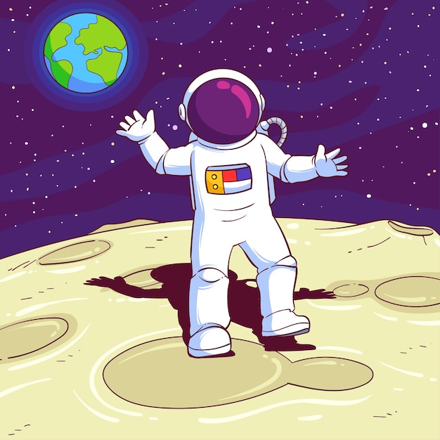 Astronauta desenhado de mão na lua