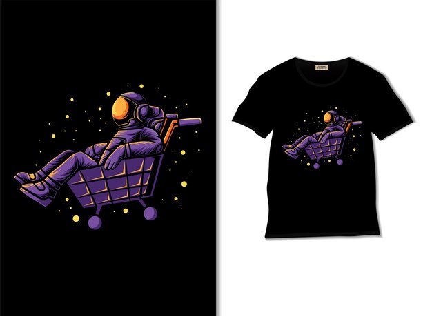Astronauta dirige ilustração de carrinho com design de camiseta