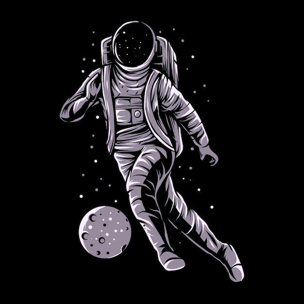 Astronauta drible planeta pé bola ilustração