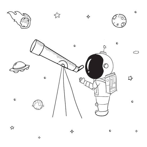Astronauta em ilustração vetorial desenhada à mão em estilo de desenho animado plano