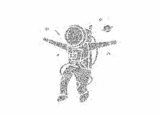 Astronauta em traje espacial, ilustração de particle art design.