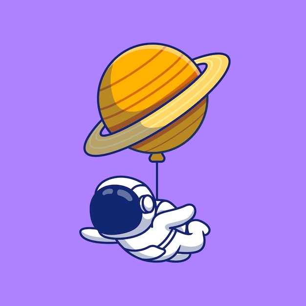 Astronauta fofa flutuando com ilustração dos desenhos animados do planeta