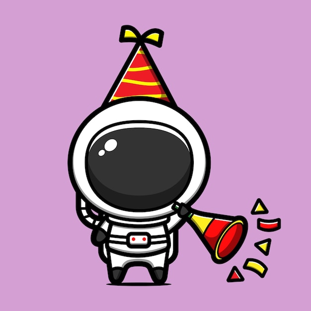 Astronauta fofo celebrando o ano novo com ilustração de ícone de desenho animado