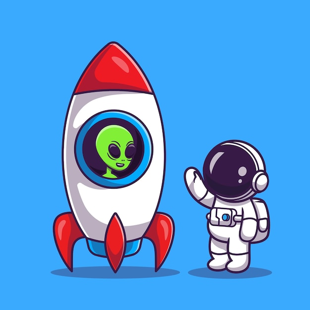 Astronauta fofo com alienígena em desenho animado