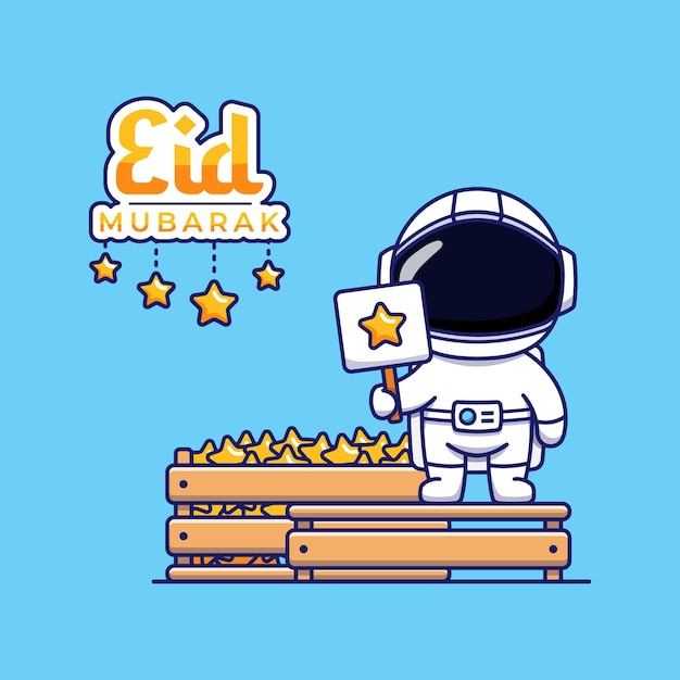 Astronauta fofo com saudação de eid mubarak