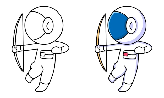 Astronauta fofo fazendo desenho de arco e flecha para colorir para crianças