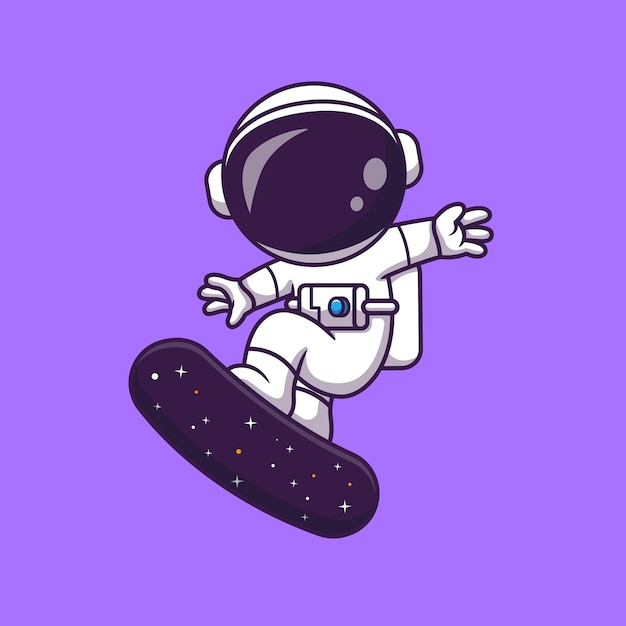 Astronauta fofo jogando skate espaço desenho animado vetor ícone ilustração férias científicas isoladas