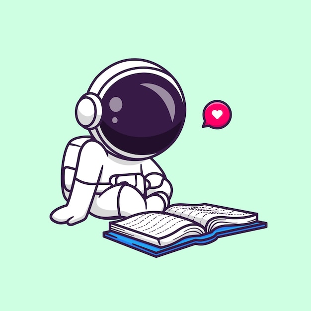 Astronauta fofo lendo livro desenho animado vetor ícone ilustração ícone de educação científica isolado plano