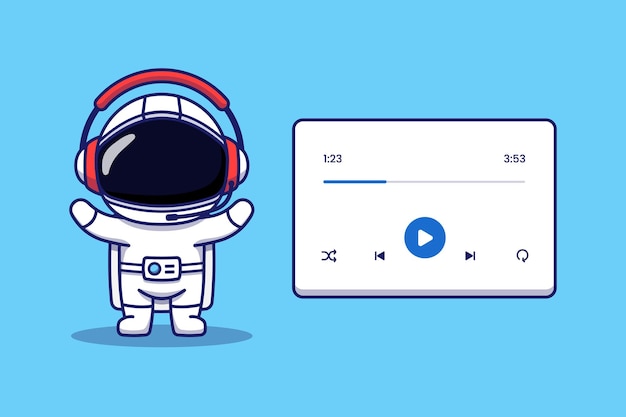 Astronauta fofo ouvindo música com fone de ouvido