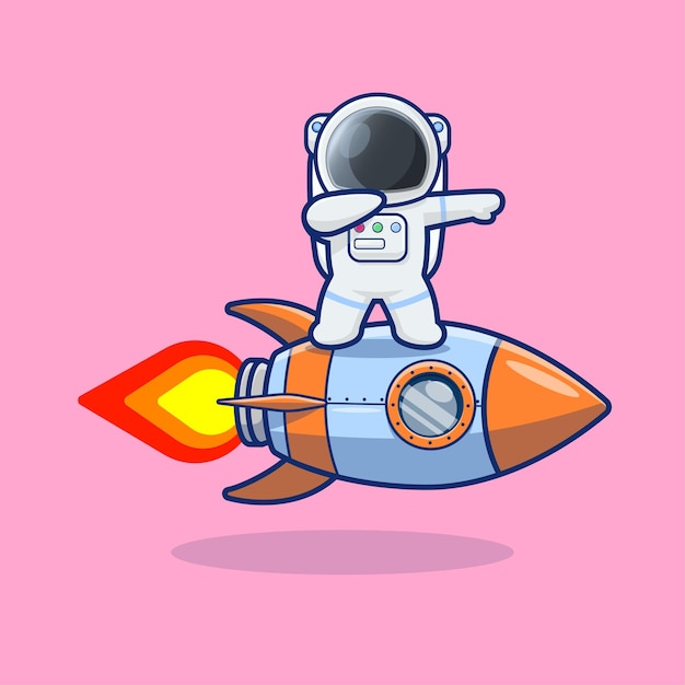 Vetor astronauta fofo planando no desenho do foguete