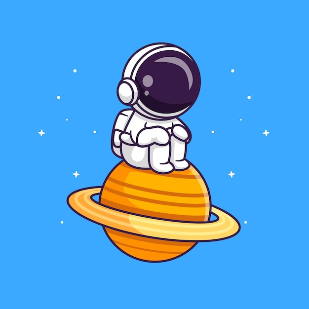 Astronauta fofo sentado no planeta cartoon vetor ícone ilustração ciência tecnologia ícone isolado