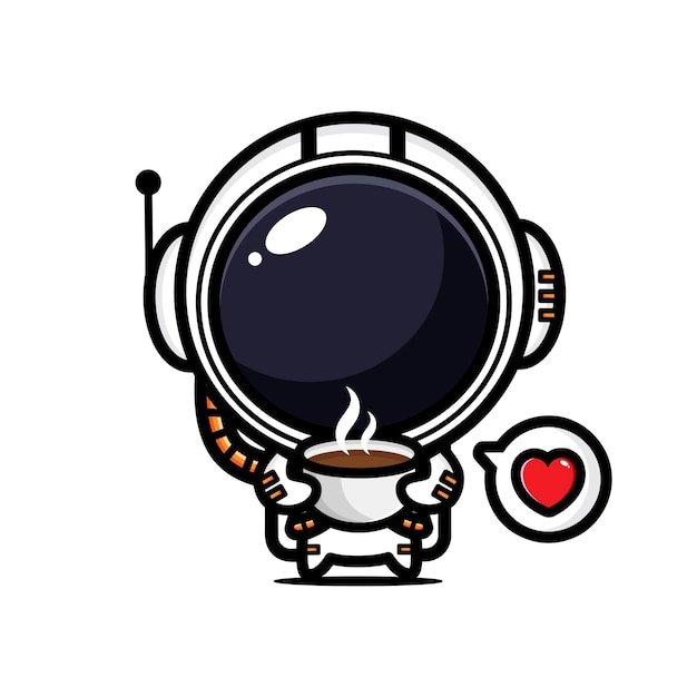 Astronauta fofo tomando café quente