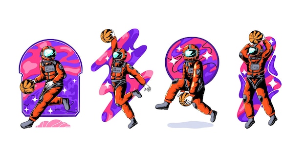 Astronauta joga ilustração de basquete