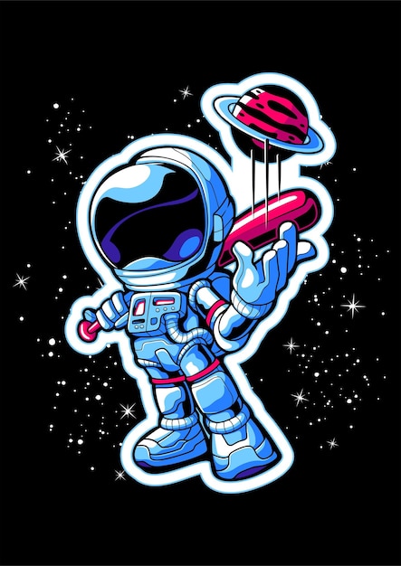 Vetor astronauta jogando beisebol