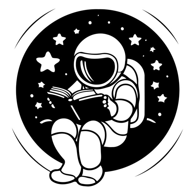 Vetor astronauta lendo um livro no espaço exterior ilustração vetorial