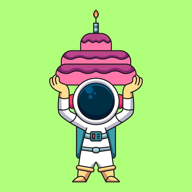 Astronauta levantando bolo de aniversário ilustração de ícone de desenho animado fofo