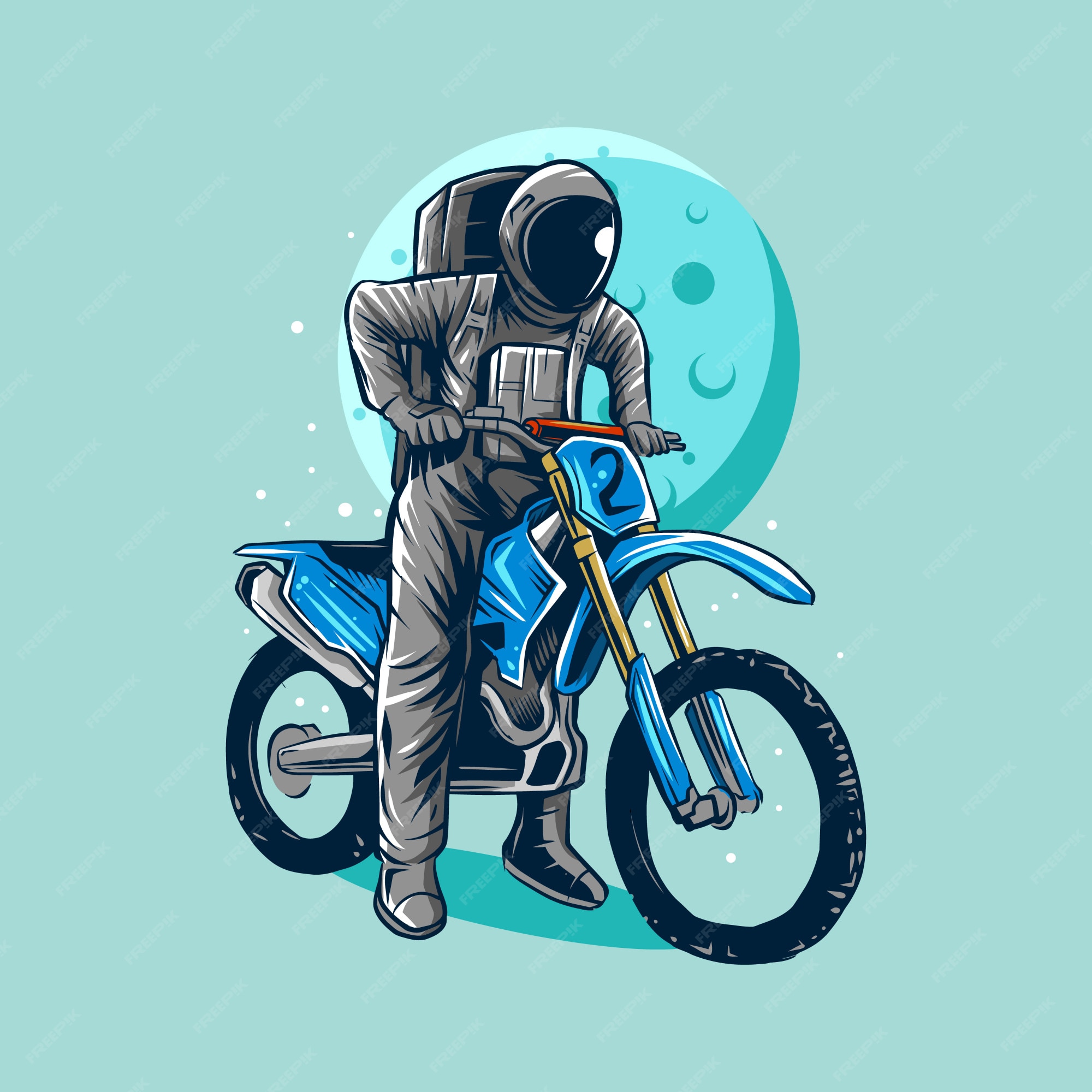 Homem andando de bicicleta de sujeira de motocross, trilha de moto piloto  nas curvas na ilustração plana dos desenhos animados, isolada no fundo  branco