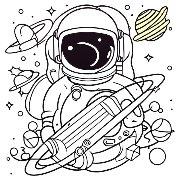 Vetor astronauta no espaço ilustração de vetor linha de arte