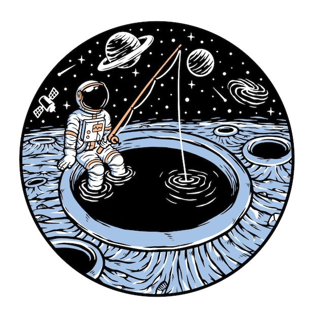Astronauta pescando no planeta