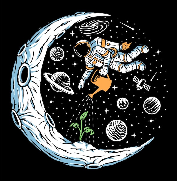Astronauta planta árvores na lua