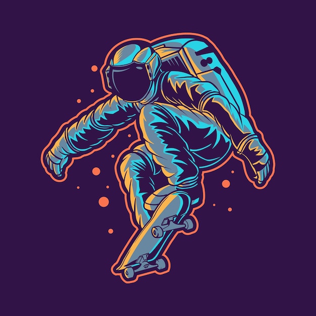 Astronauta pulando com skate