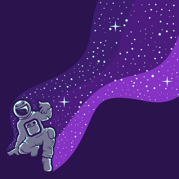 Astronauta se divertindo isolado no roxo