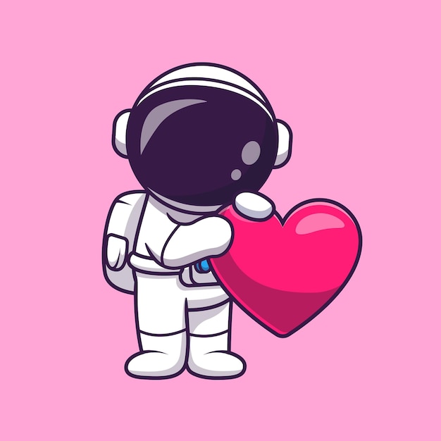 Astronauta segurando amor coração ilustração dos desenhos animados. conceito de tecnologia da ciência isolado. estilo flat cartoon