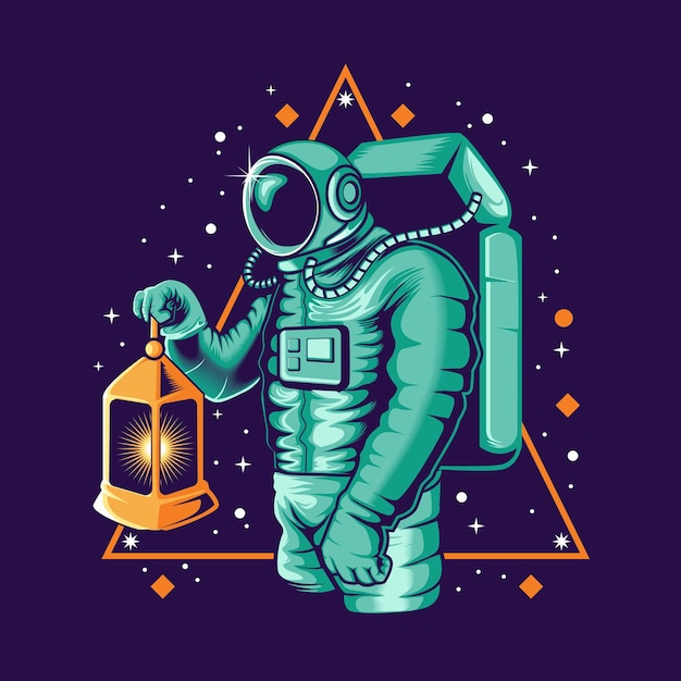 Astronauta segurando ilustração de lanterna