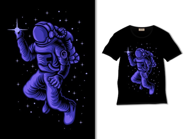 Astronauta segurando uma ilustração de estrelas com design de camiseta
