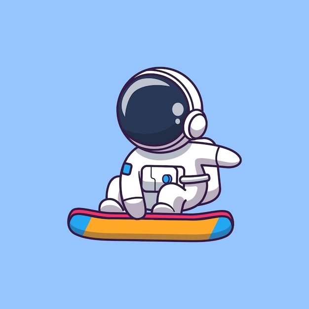 Astronauta surfando na lua Icon ilustração. Personagem de desenho animado do mascote do astronauta. Conceito de ícone de ciência isolado