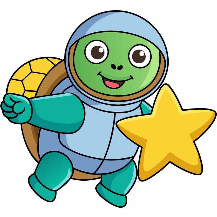 Vetor astronauta tartaruga bonita brincando com estrela bonita no espaço ícone vetorial de desenho animado ilustração ícone de ciência animal conceito isolado estilo de animação plana vetorial premium