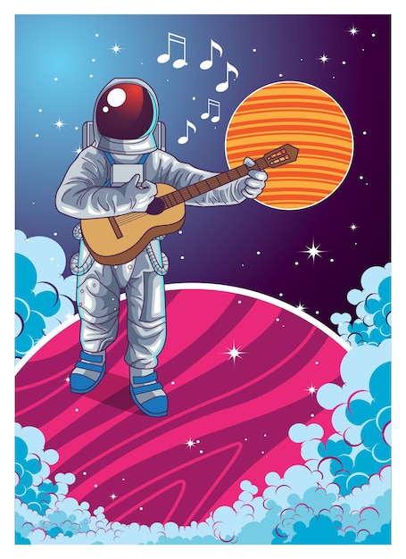 Astronauta tocando guitarra no espaço