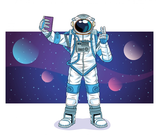 Astronauta tomando uma selfie na ilustração do personagem do espaço