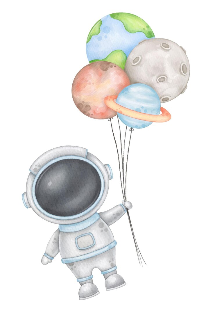 Vetor astronauta voa balões infantil espaço estampa