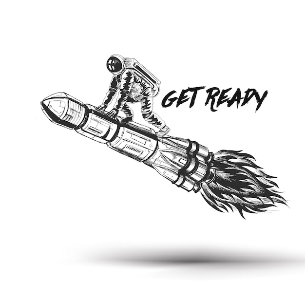 Astronauta voando no foguete Elemento de design de pôster