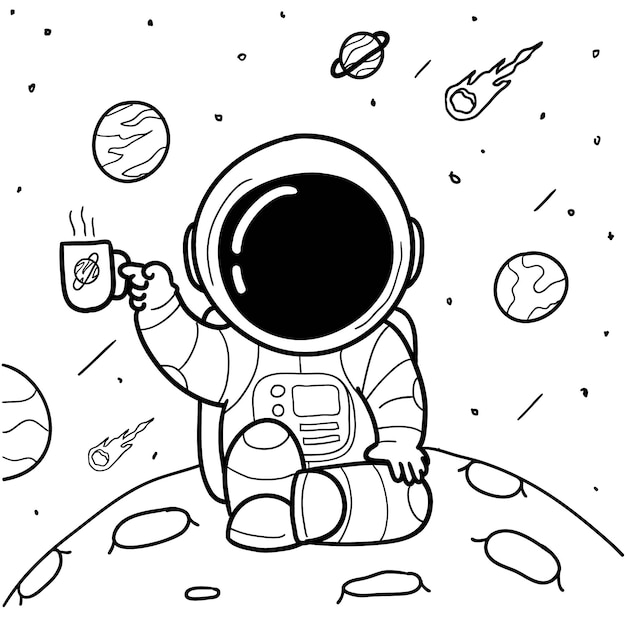 Astronautas de café mão desenhada