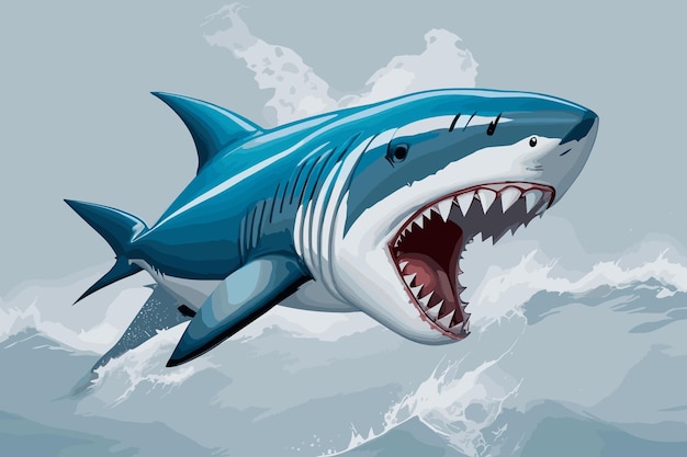 Vetor ataque de tubarão selvagem em fundo branco